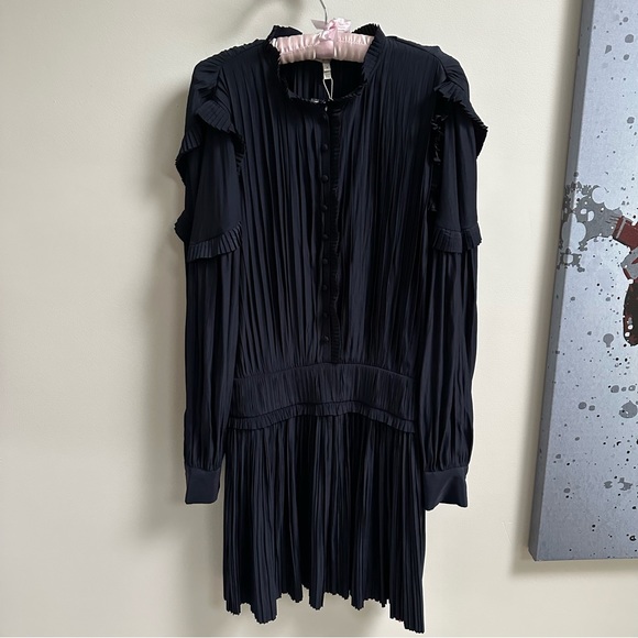 Joie Jazelle Pleated Ruffle Flounce Dress Navy, Size 4 - Picture 7 of 17